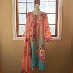 Ombre Salwar Three-piece Suit - with printed floral design